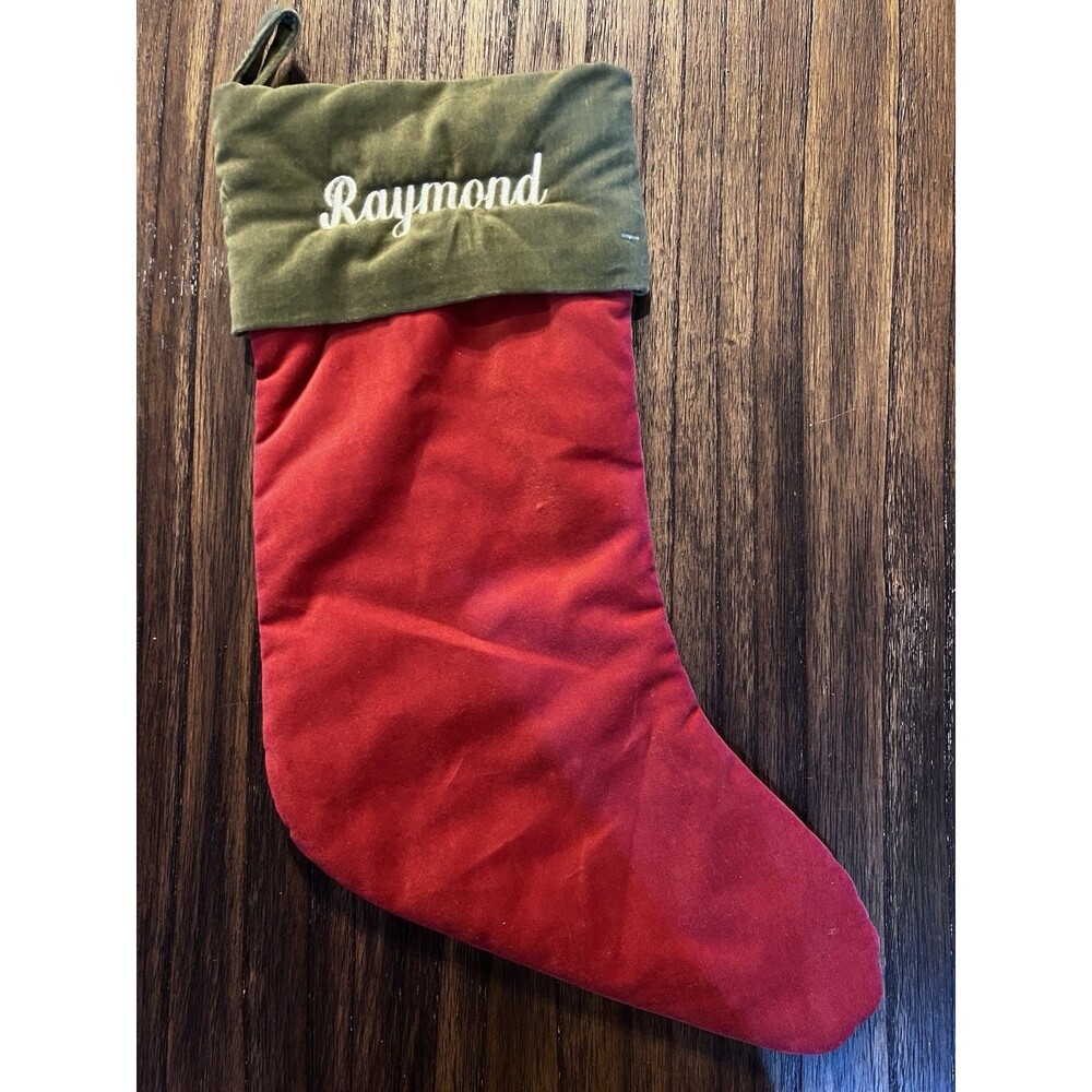 Pottery Barn Red Green Solid Christmas Stocking Cuff Name Raymond velvet medium
